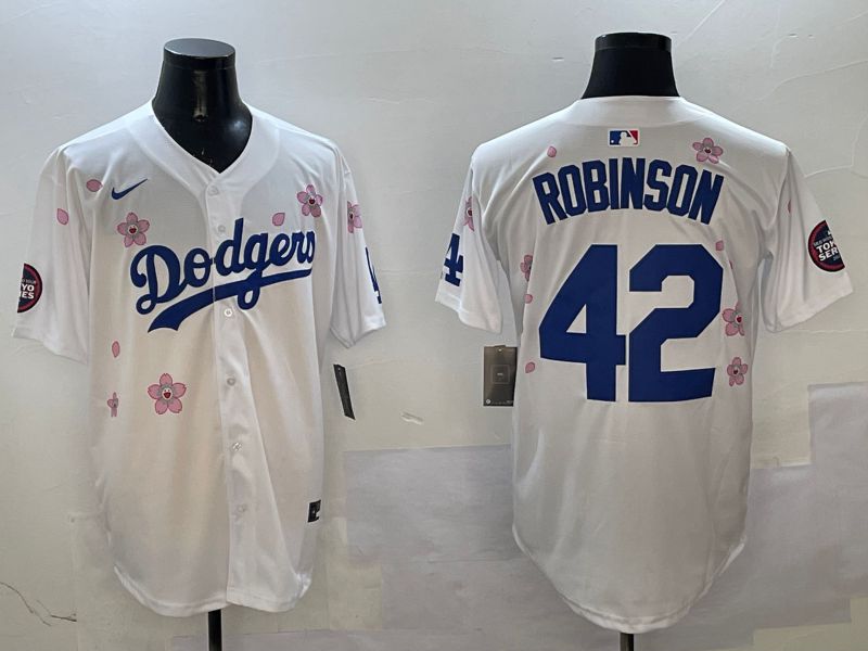 Men Los Angeles Dodgers 42 Robinson White Sakura Edition 2025 Nike MLB Jersey style 1